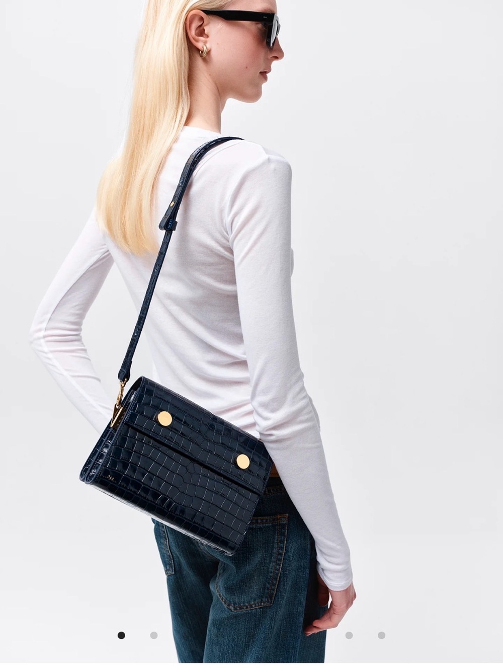 RSVP Navy  Croc-Embossed Crossbody Duo Bag with Gold Accents - Picture 2 of 14